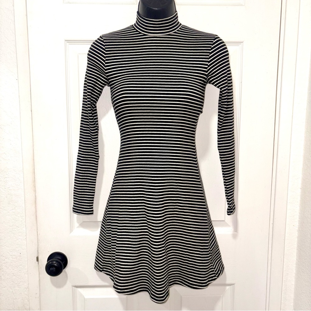 American Apparel Striped Black and White Turtleneck Dress | size: XS